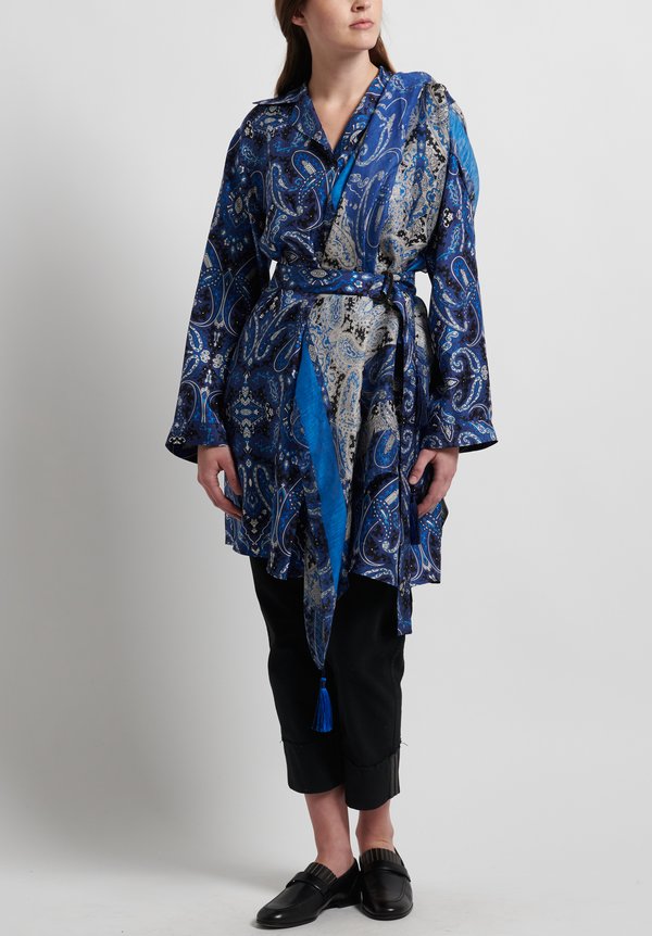 Etro Silk Paisley Print Tunic in Blue	