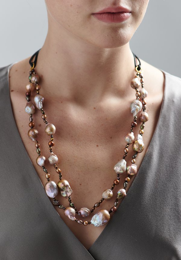 Karen Melfi 18k Gold, Pearl & Pyrite Necklace	