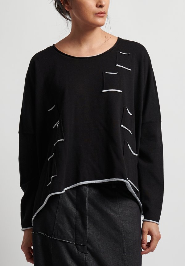 Rundholz Black Label Cotton Oversize Pocket Sweatshirt in Black Print	
