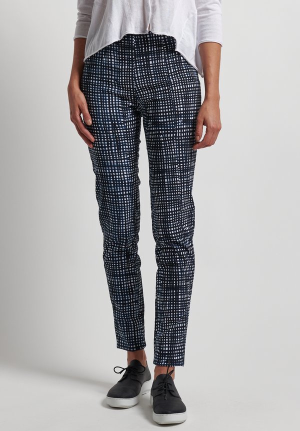 Rundholz Black Label Stretch Fitted Pants in Blue Check | Santa Fe 