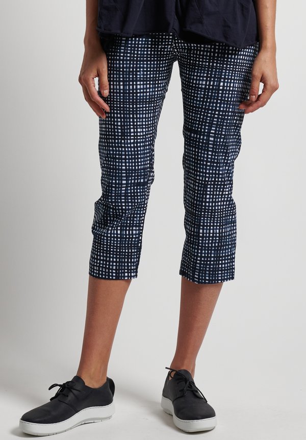 Rundholz Black Label Stretch Cropped Printed Pants in Blue Check	
