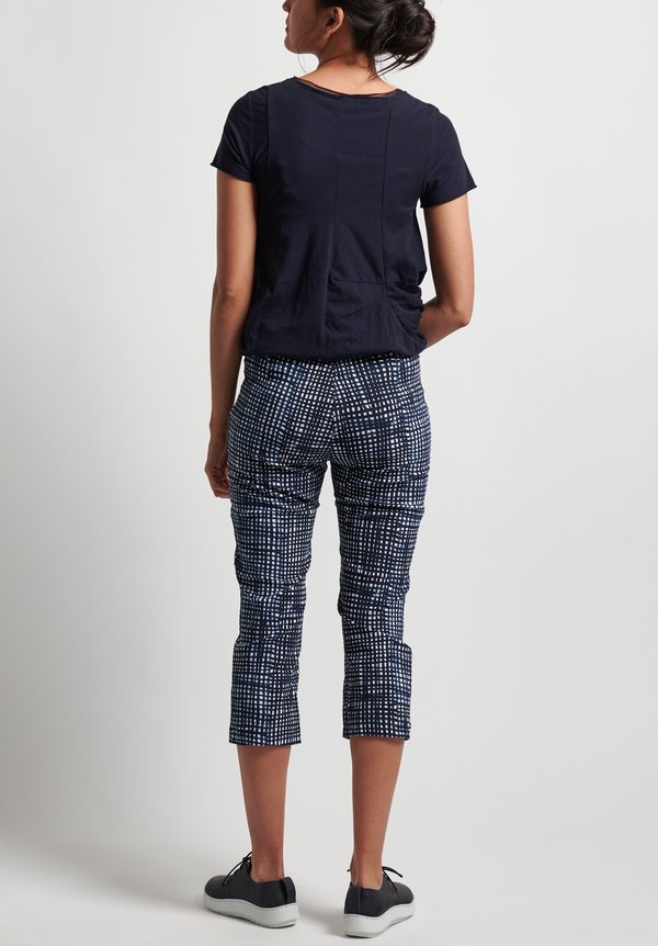 Rundholz Black Label Stretch Cropped Printed Pants in Blue Check	