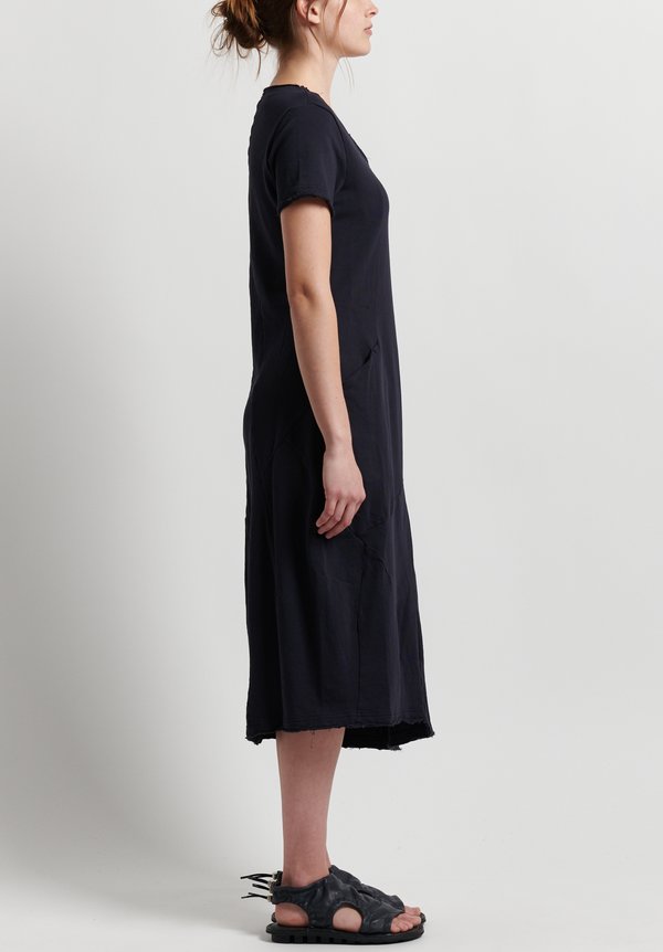 Rundholz Cotton Short Sleeve Fitted Dress in Deep Blue	