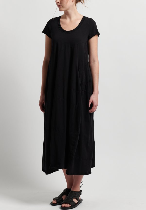 Rundholz Cotton Short Sleeve Long Dress in Black	