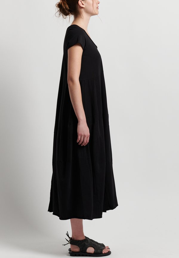 Rundholz Cotton Short Sleeve Long Dress in Black	