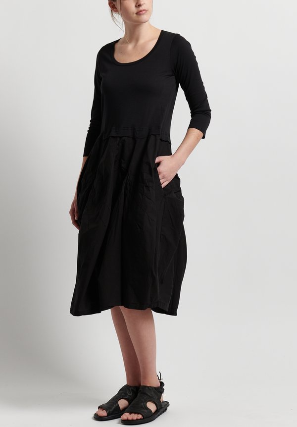 Rundholz Black Label Multi-Fabric Darted Dress in Black	