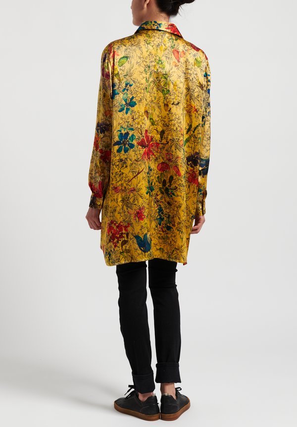 Avant Toi Silk Oversized Floral Blouse in Gold