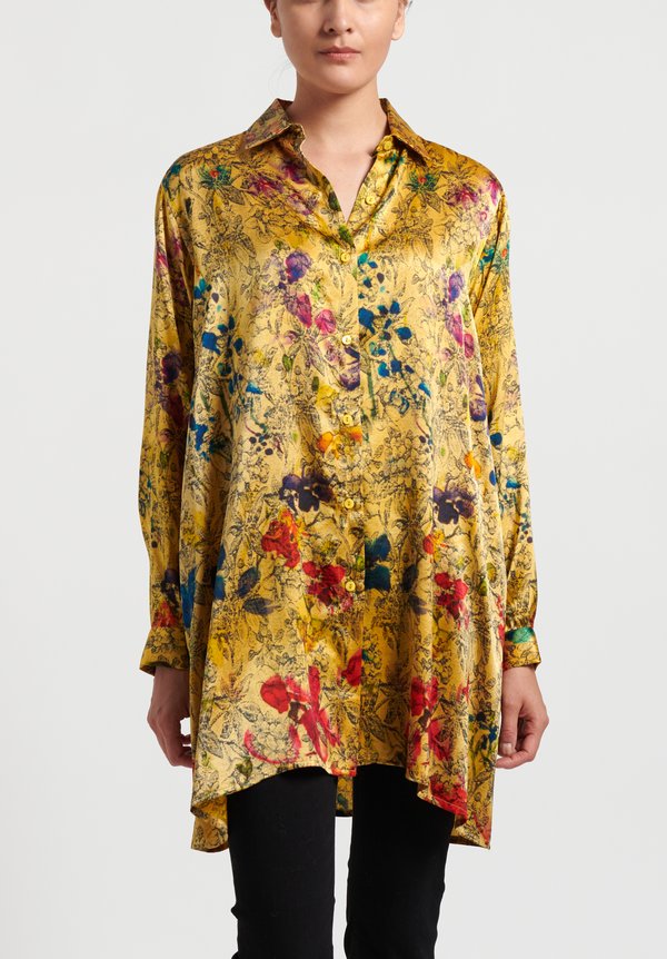 Avant Toi Silk Oversized Floral Blouse in Gold