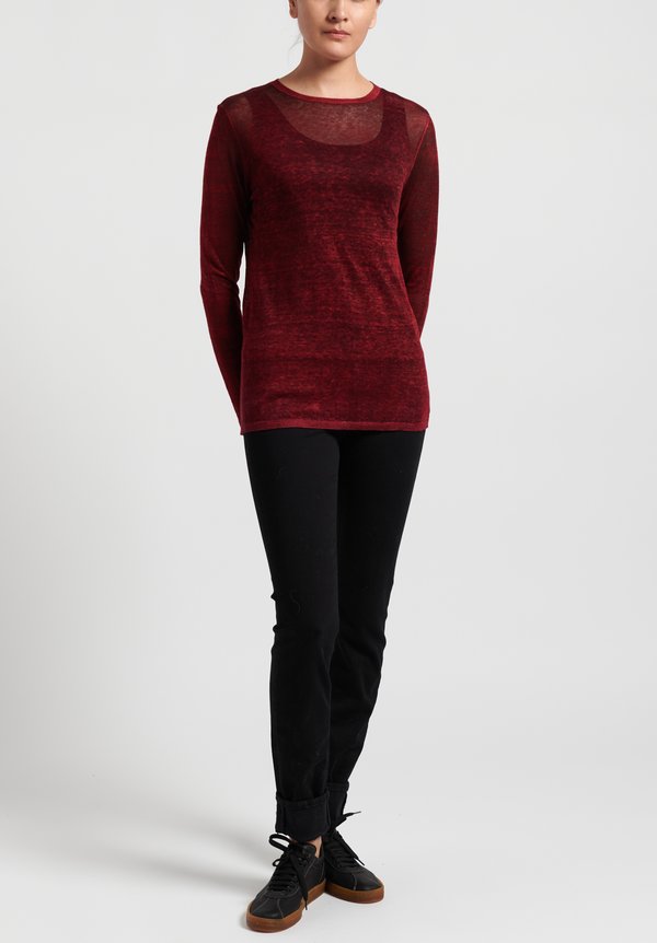 Avant Toi Linen Semi-fitted Lightweight Sweater in Garnet	