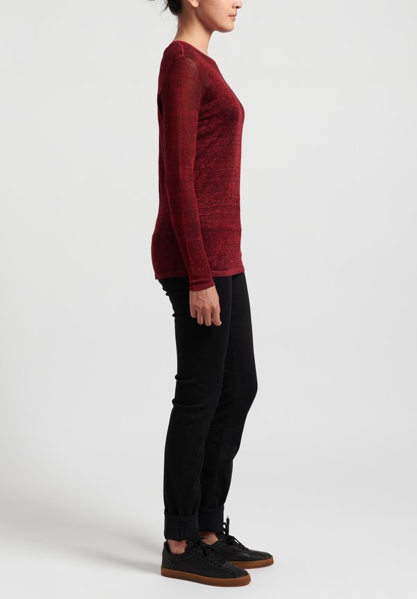 Avant Toi Linen Semi-fitted Lightweight Sweater in Garnet	