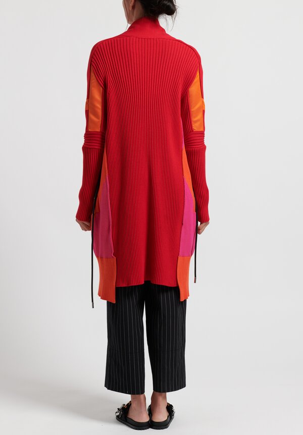 Sacai Cotton Combo Knit Cardigan in Orange/ Red | Santa Fe Dry