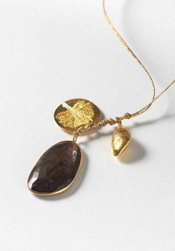 Pippa Small 18K, Honey Sapphire Colette Set, Gold Mahogany Tree and Seed Necklace	