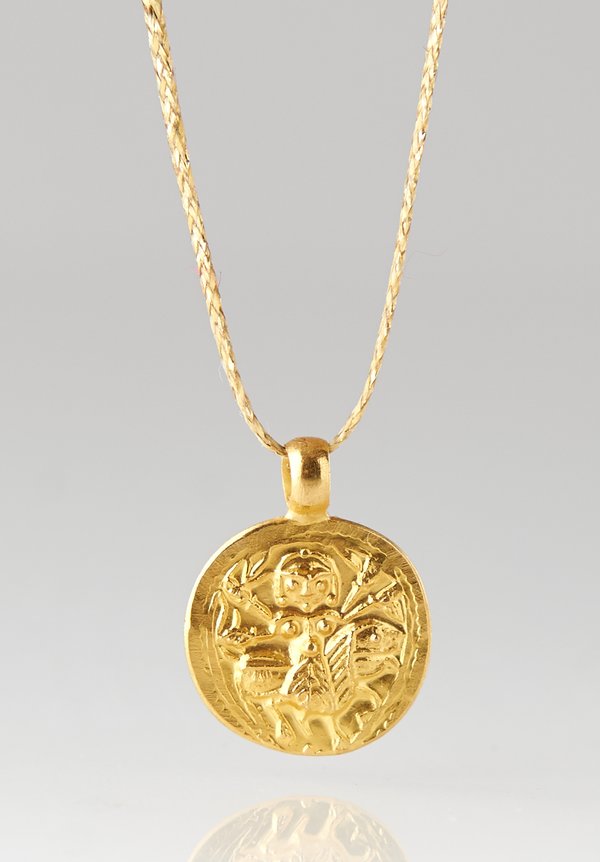 Pippa Small 22K, Gold Durga Pendant Necklace	