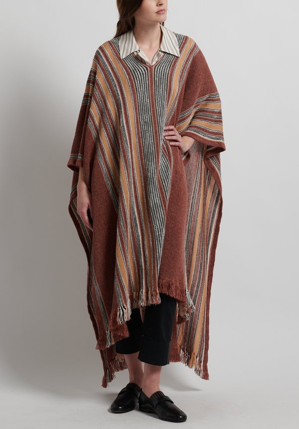 Etro Runway Linen/ Silk / Cotton Knitted Poncho in Chestnut