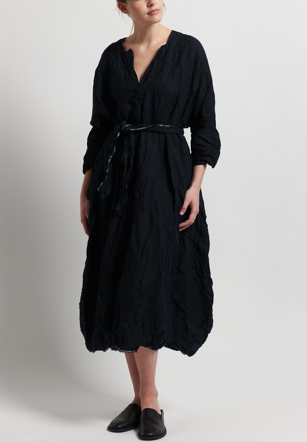 Daniela Gregis Washed Linen Oversized Honey Dress in Black