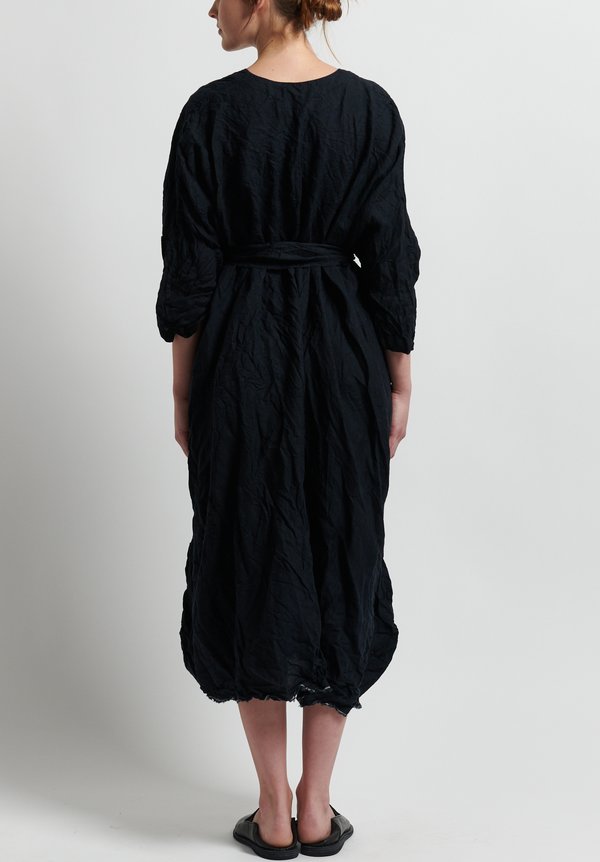 Daniela Gregis Washed Linen Oversized Honey Dress in Black