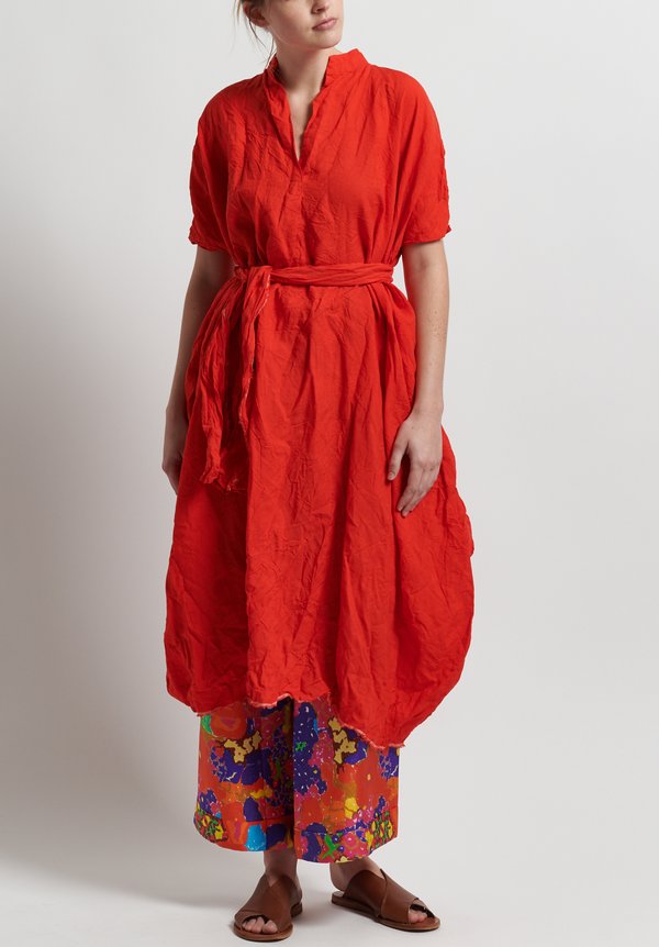 Daniela Gregis Washed Linen Honey Manichina Dress in Red