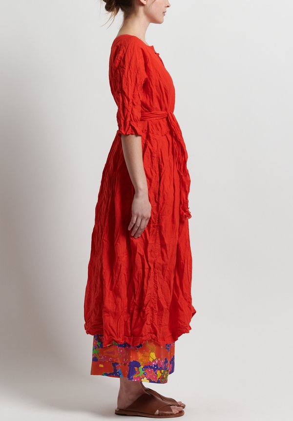 Daniela Gregis Washed Linen Honey Worker Dress in Red