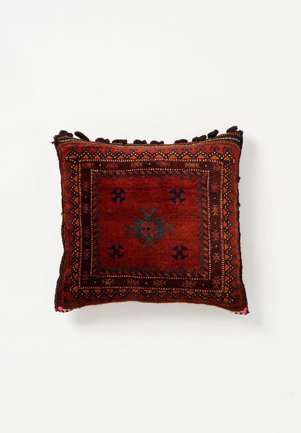 Afghan Hand-Knotted & Loops Square Pillow	