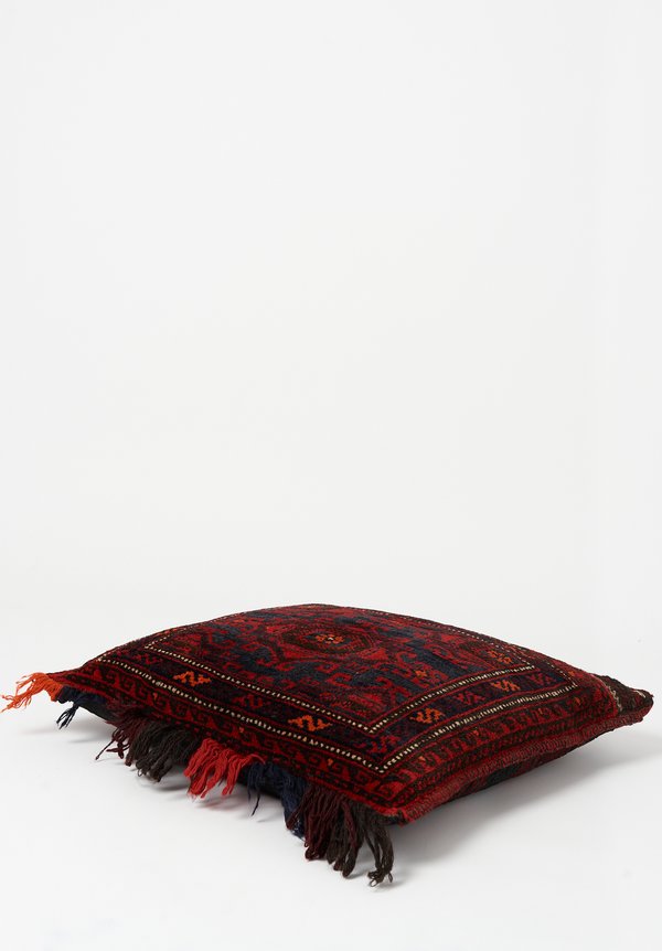Antique and Vintage Afghan Hand-Knotted Intricate Geometric Pillow in Dark Red	