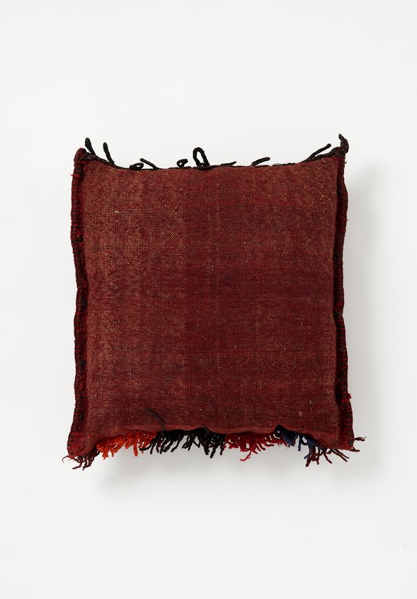 Antique and Vintage Afghan Hand-Knotted Pillow in Red	