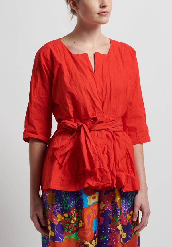 Daniela Gregis Washed Cotton Wisteria Tie Jacket in Red	