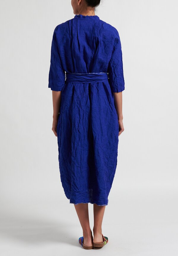Daniela Gregis Washed Linen Millefiore Dress in Electric Blue