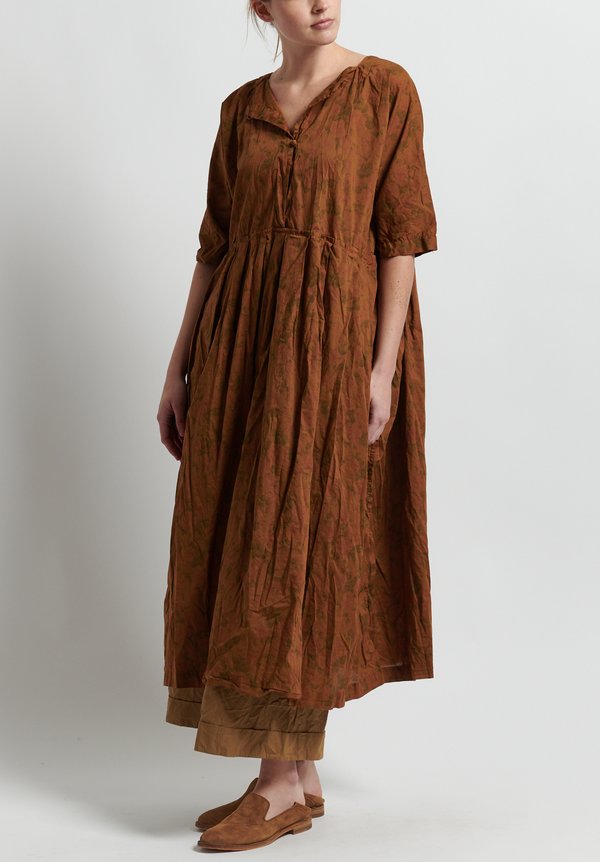Daniela Gregis Washed Cotton 3/4 Sleeve Dress in Faded Flower/ Senape