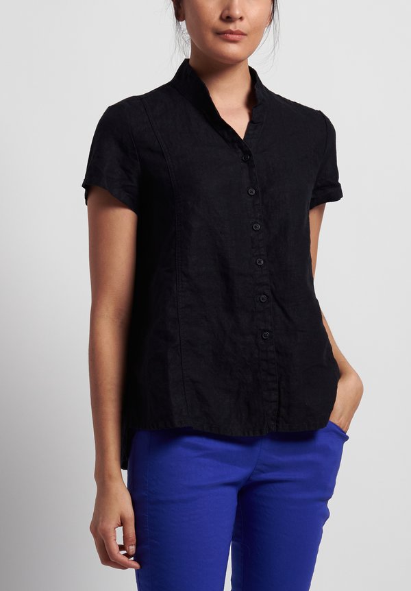 Rundholz Black Label Linen Short Sleeve Shirt in Black	
