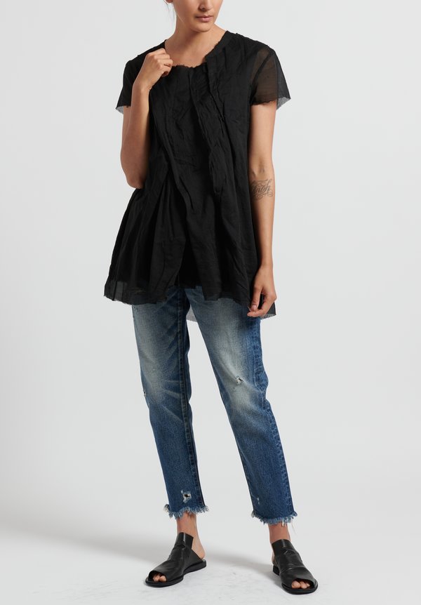 Rundholz Dip Cotton Relaxed Short Sleeve Top in Black	