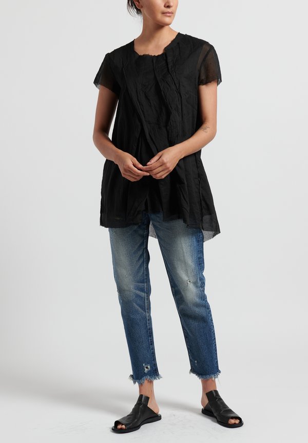 Rundholz Dip Cotton Relaxed Short Sleeve Top in Black	