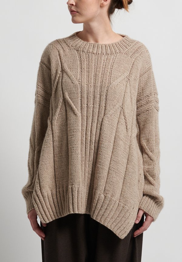 Hania New York Hand Knit Copton Sweater in Beige Melange