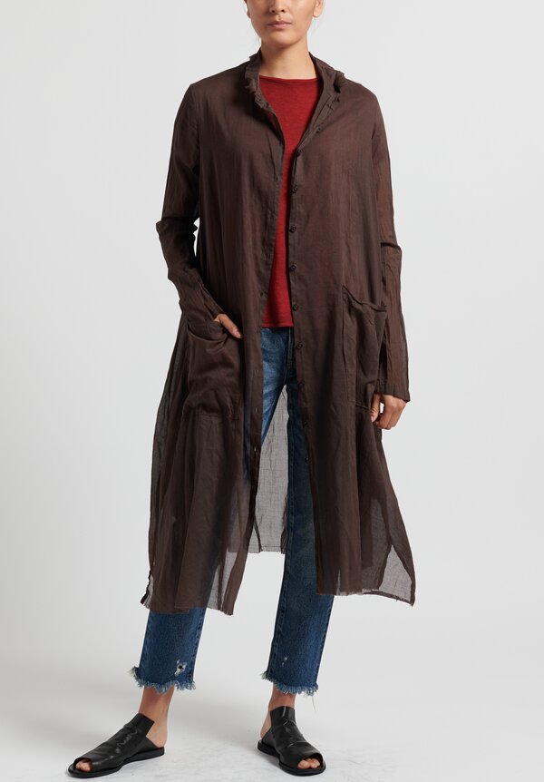 Rundholz Dip Cotton Oversized Sheer Button-Down Tunic in Rust	