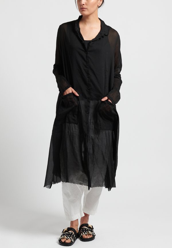 Rundholz Dip Cotton Oversized Sheer Button-Down Tunic in Black