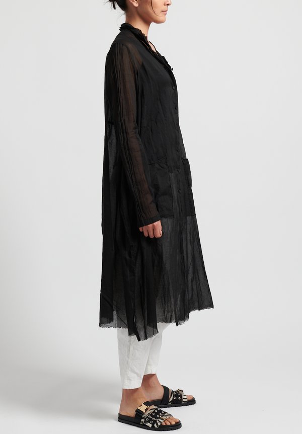 Rundholz Dip Cotton Oversized Sheer Button-Down Tunic in Black