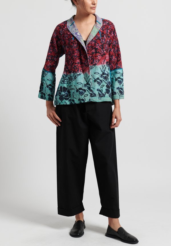 Mieko Mintz 2-Layer Vintage Cotton Short Flare Jacket in Magenta/ Lavendar