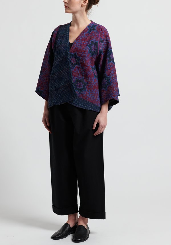 Mieko Mintz 4-Layer Vintage Cotton Bell Shape Jacket in Mulberry/ Black	
