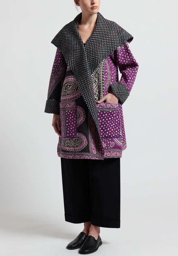 Mieko Mintz 4-Layer Vintage Cotton Pocket Coat in Purple/ Black	