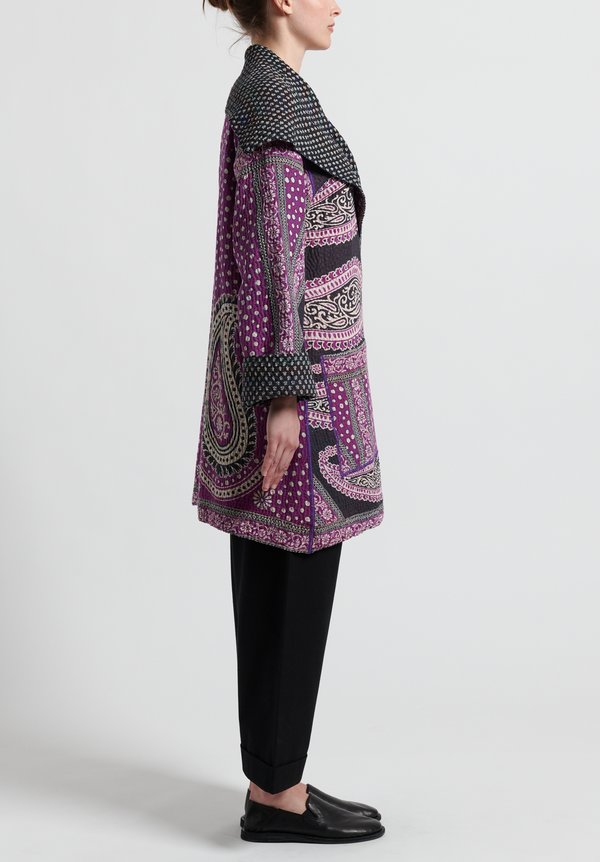 Mieko Mintz 4-Layer Vintage Cotton Pocket Coat in Purple/ Black	