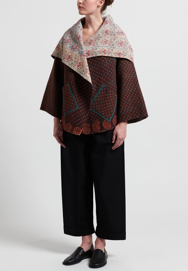 Mieko Mintz 4-Layer Vintage Cotton Circular Jacket in Brown/ Abalone	