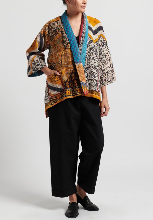 Mieko Mintz 4-Layer Vintage Cotton Kimono Jacket in Orange/ Blue