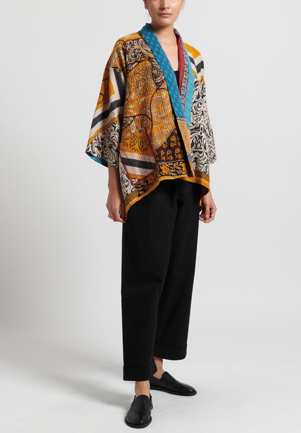 Mieko Mintz 4-Layer Vintage Cotton Kimono Jacket in Orange/ Blue ...