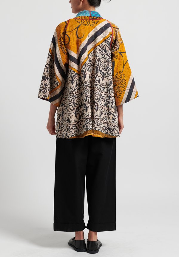 Mieko Mintz 4-Layer Vintage Cotton Kimono Jacket in Orange/ Blue