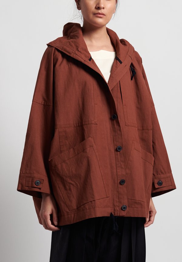 Jan-Jan Van Essche Cotton Oversized Hooded Jacket in Rust	