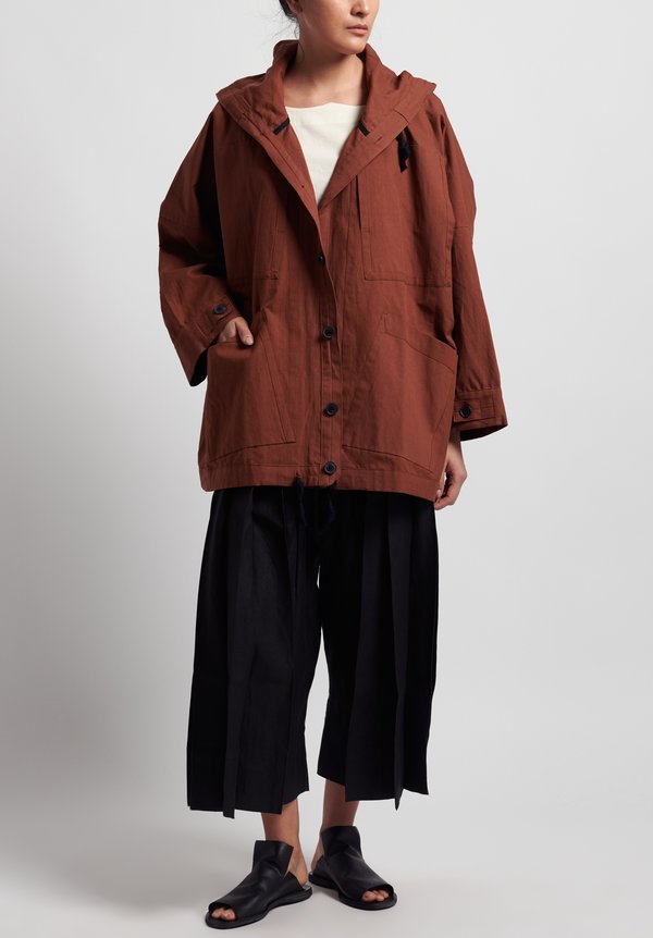 Jan-Jan Van Essche Cotton Oversized Hooded Jacket in Rust	