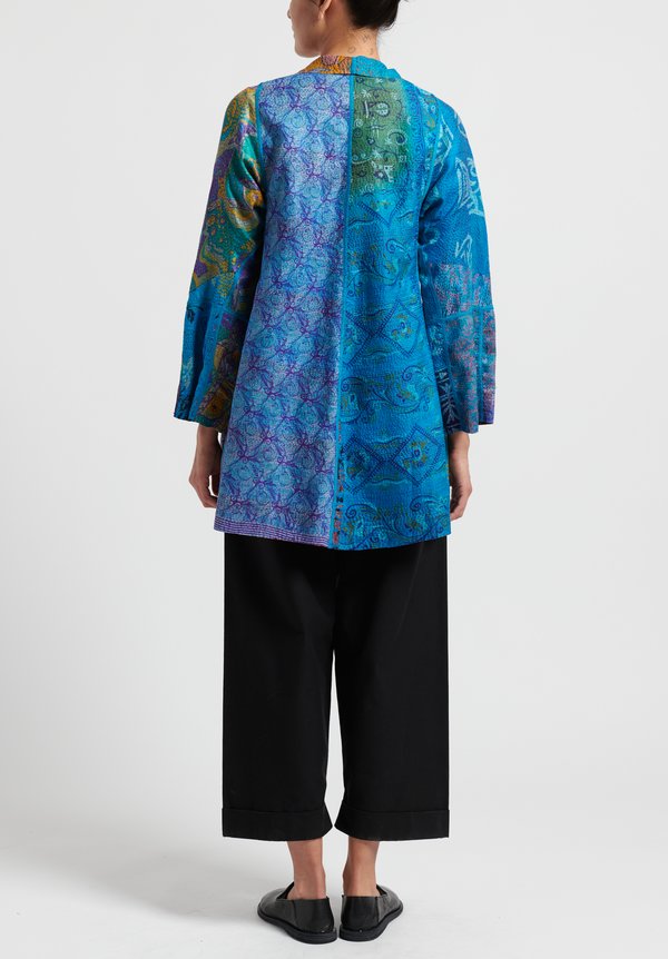 Mieko Mintz 2-Layer Vintage Silk Long Flare Jacket in Purple/ Teal ...