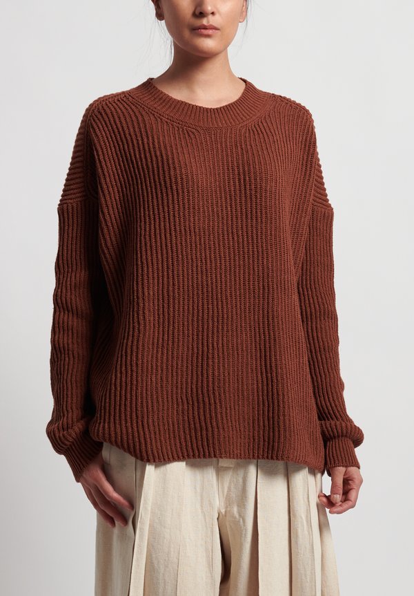 Jan-Jan Van Essche Cotton/Linen Knitted Crew Neck Sweater in Rust	