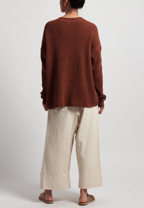 Jan-Jan Van Essche Cotton/Linen Knitted Crew Neck Sweater in Rust	