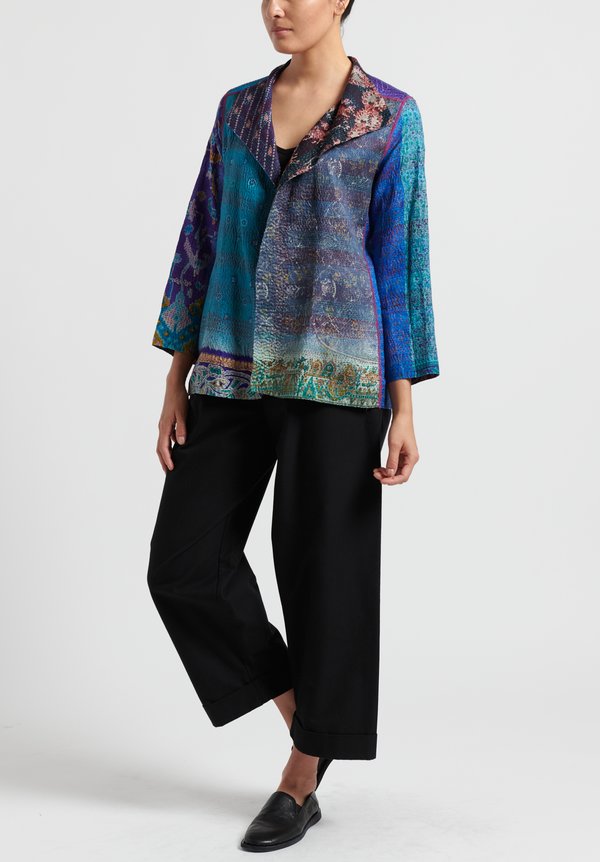 Mieko Mintz 2-Layer Vintage Silk Short Jacket in Blue/ Violet