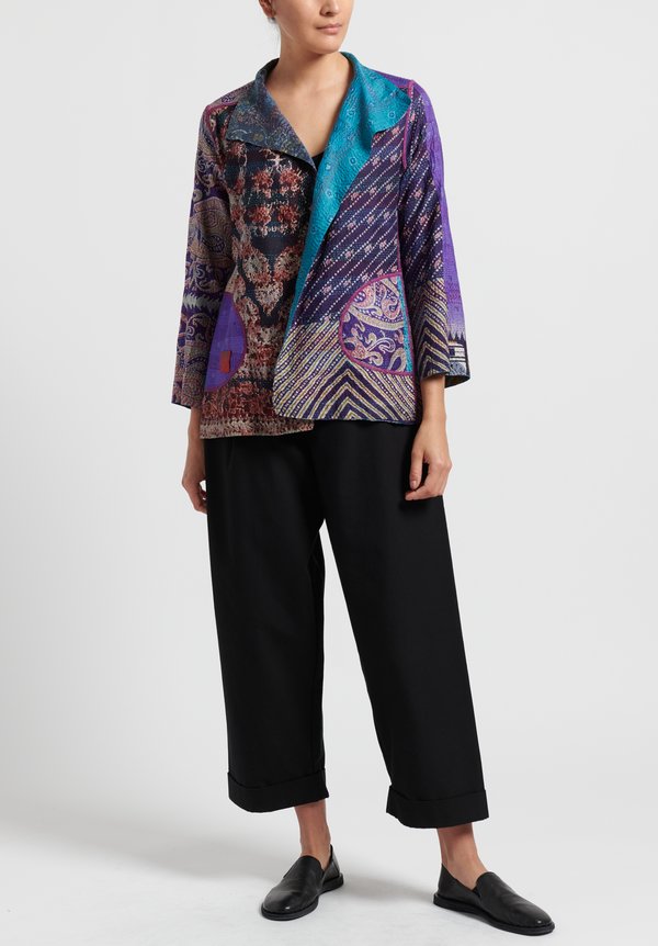 Mieko Mintz 2-Layer Vintage Silk Short Jacket in Blue/ Violet